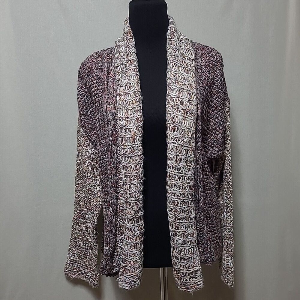 Anthropologie Moth Wool Blend Red Grey Marled Open Front Sweater Cardigan Large